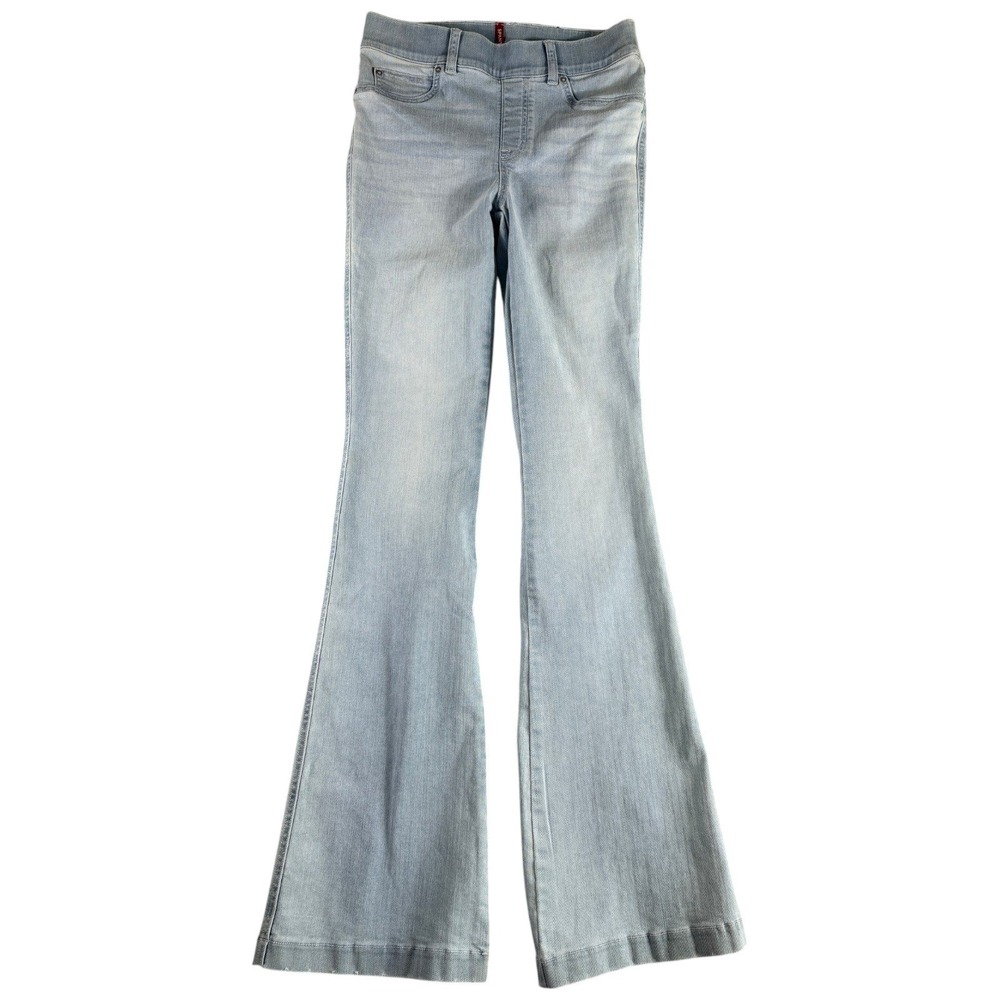 Spanx Flare Jeans Women's Small Blue Denim Light Wash BOHO 70s Style‎ Pull On